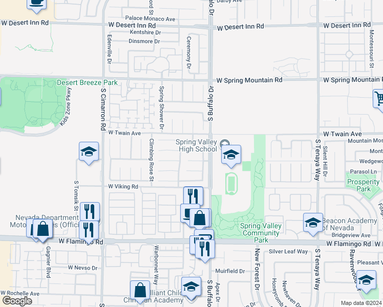 map of restaurants, bars, coffee shops, grocery stores, and more near 7873 Delta Oak Court in Las Vegas