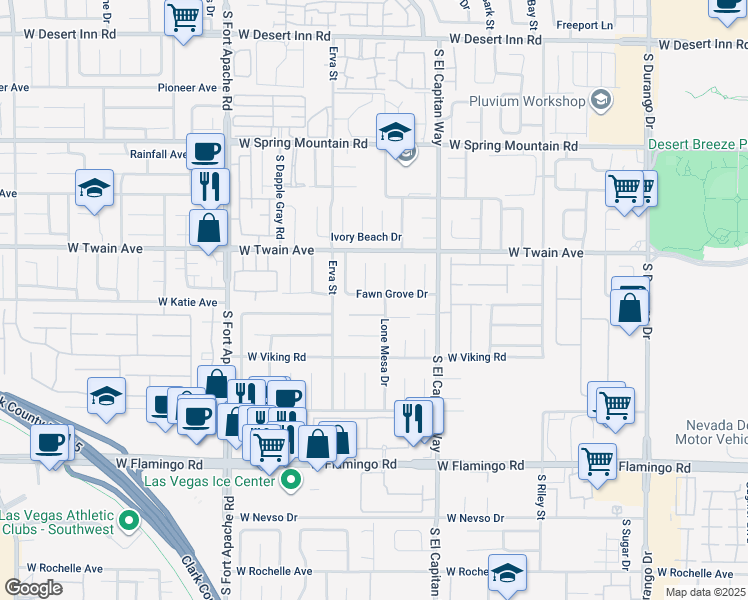 map of restaurants, bars, coffee shops, grocery stores, and more near 9123 Fawn Grove Drive in Las Vegas