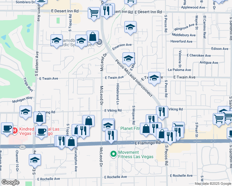map of restaurants, bars, coffee shops, grocery stores, and more near in Las Vegas