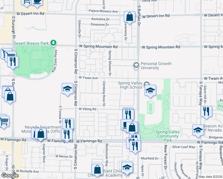 map of restaurants, bars, coffee shops, grocery stores, and more near 7957 Sky Birch Court in Las Vegas