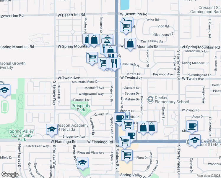map of restaurants, bars, coffee shops, grocery stores, and more near 6929 Montcliff Avenue in Las Vegas