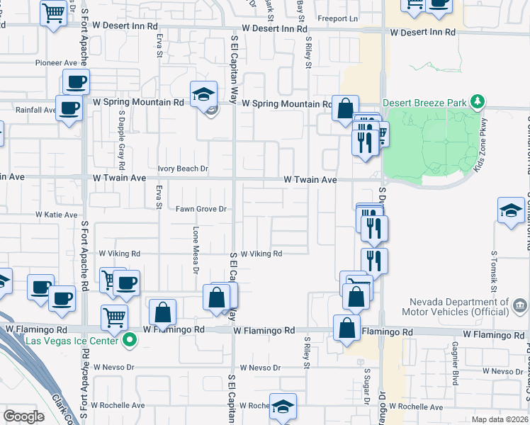 map of restaurants, bars, coffee shops, grocery stores, and more near 8918 West Katie Avenue in Las Vegas