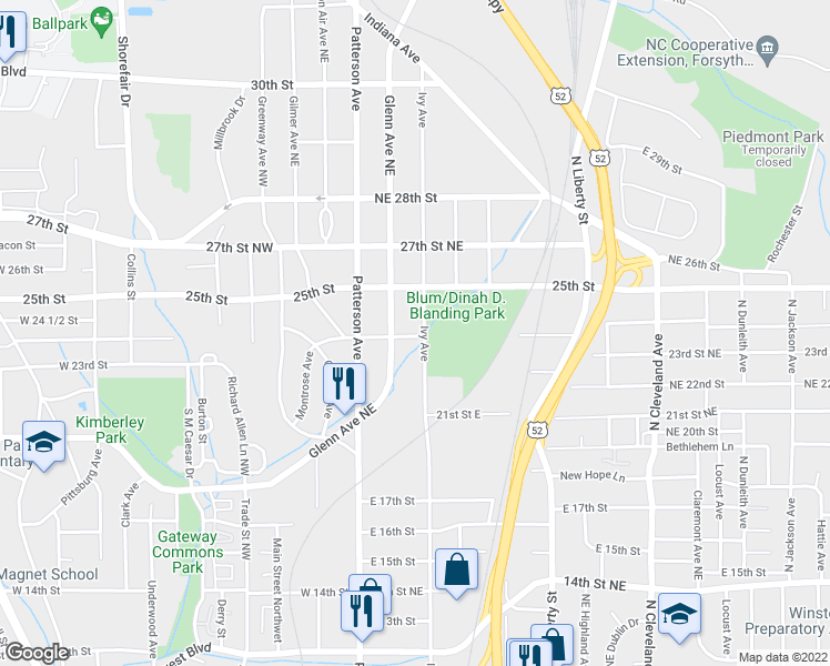 map of restaurants, bars, coffee shops, grocery stores, and more near 2400 Ivy Avenue in Winston-Salem
