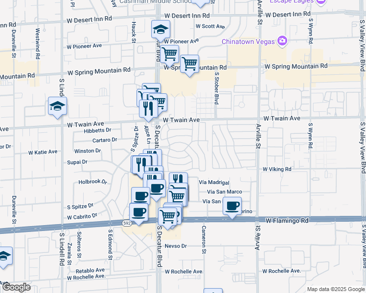 map of restaurants, bars, coffee shops, grocery stores, and more near Unnamed Road in Las Vegas