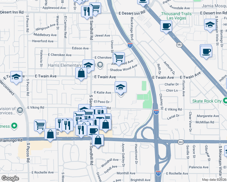 map of restaurants, bars, coffee shops, grocery stores, and more near 3834 Don Carlos Drive in Las Vegas