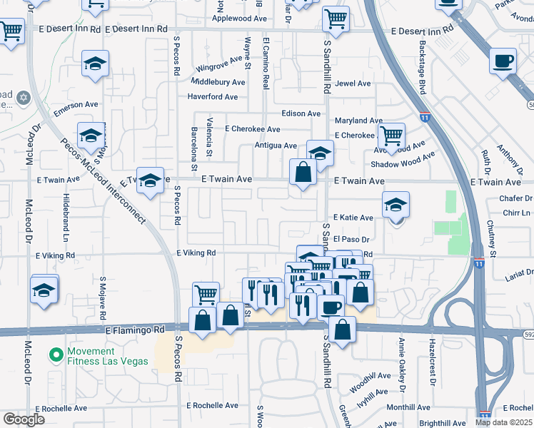 map of restaurants, bars, coffee shops, grocery stores, and more near 3831 Atlantis Street in Las Vegas