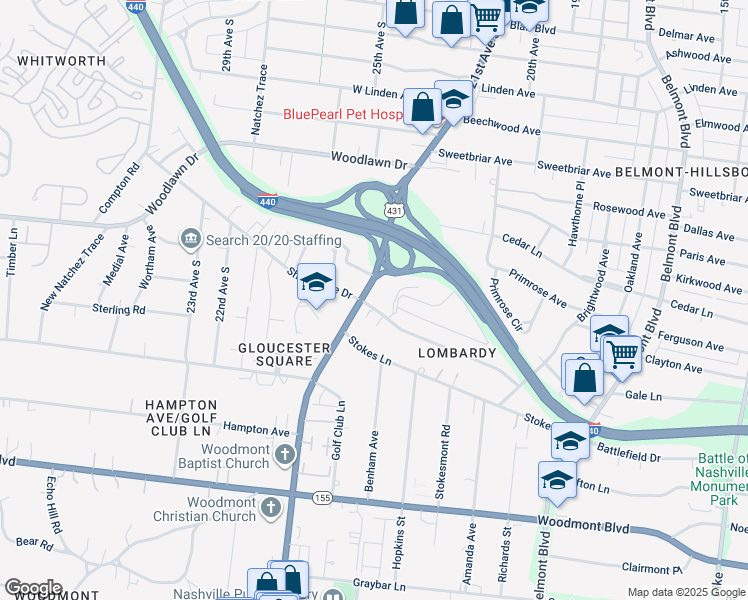 map of restaurants, bars, coffee shops, grocery stores, and more near 2043 Lombardy Avenue in Nashville