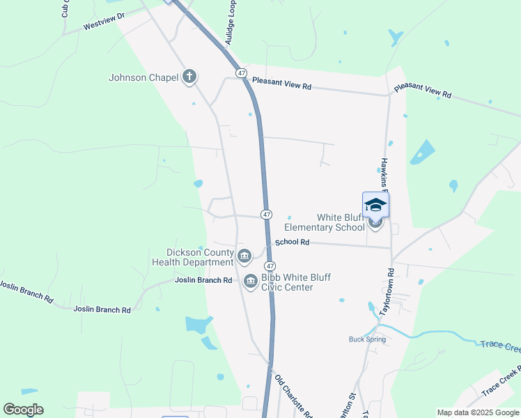 map of restaurants, bars, coffee shops, grocery stores, and more near 2235 Tennessee 47 in White Bluff
