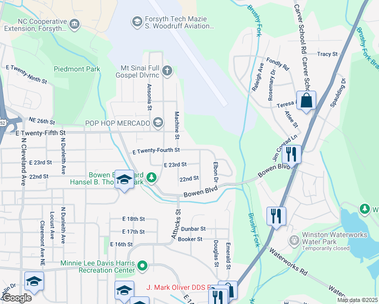 map of restaurants, bars, coffee shops, grocery stores, and more near 2203 23rd Street Northeast in Winston-Salem