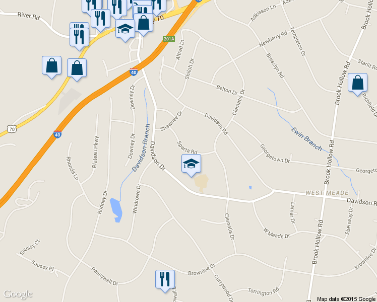 map of restaurants, bars, coffee shops, grocery stores, and more near Sparta Road in Nashville