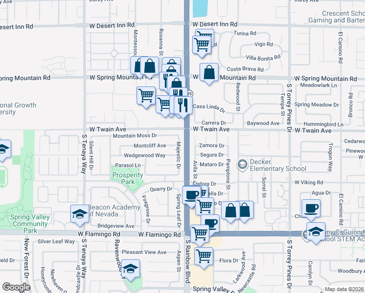 map of restaurants, bars, coffee shops, grocery stores, and more near 3768 Majestic Drive in Las Vegas