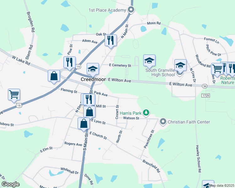 map of restaurants, bars, coffee shops, grocery stores, and more near 217 Park Avenue in Creedmoor