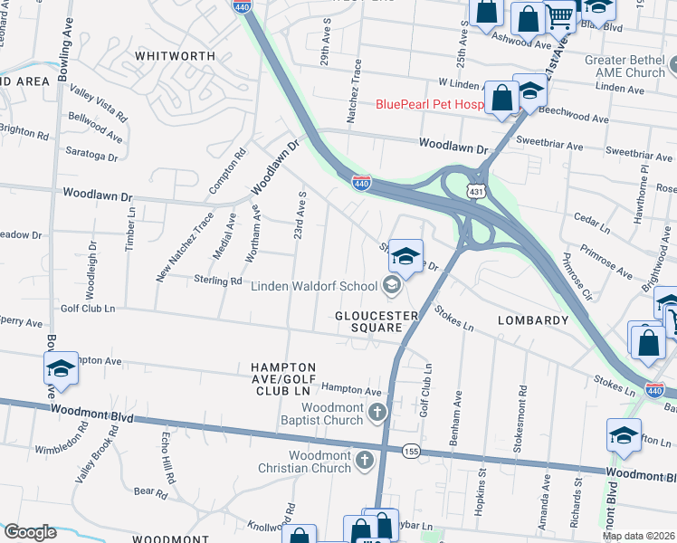 map of restaurants, bars, coffee shops, grocery stores, and more near 2805 White Oak Drive in Nashville