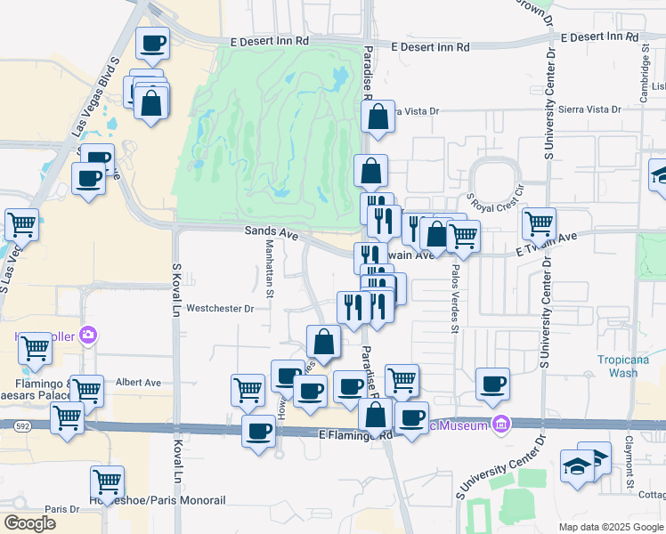 map of restaurants, bars, coffee shops, grocery stores, and more near 3770 Howard Hughes Parkway in Las Vegas