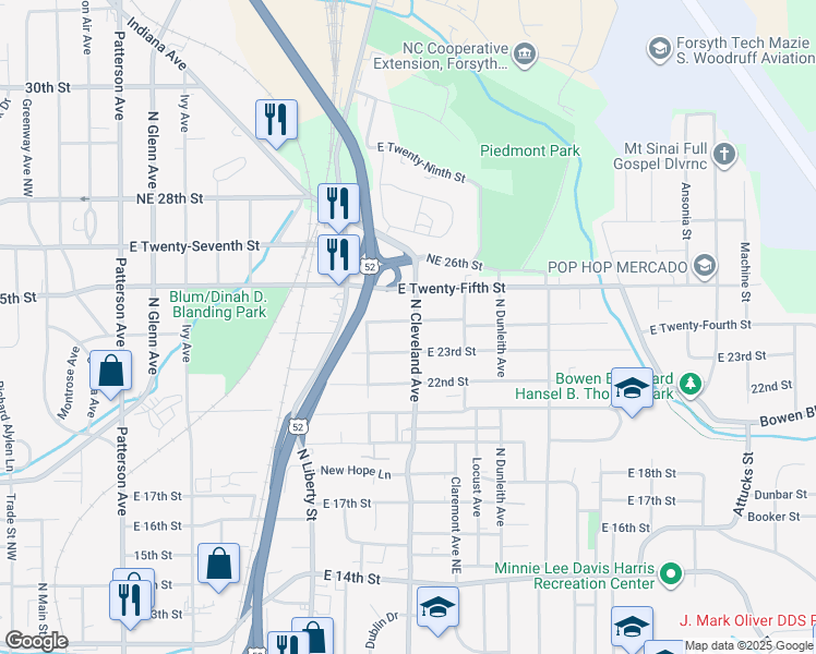 map of restaurants, bars, coffee shops, grocery stores, and more near 2412 North Cleveland Avenue in Winston-Salem