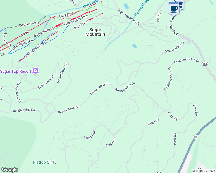 map of restaurants, bars, coffee shops, grocery stores, and more near 221 Rock Ledge Lane in Sugar Mountain