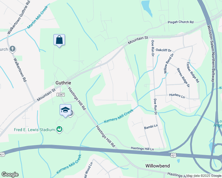 map of restaurants, bars, coffee shops, grocery stores, and more near 630 Asheby Woods Road in Kernersville