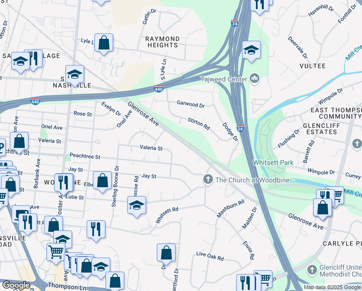 map of restaurants, bars, coffee shops, grocery stores, and more near 53 Glenrose Avenue in Nashville