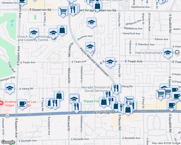 map of restaurants, bars, coffee shops, grocery stores, and more near 3188 Sonata Drive in Las Vegas