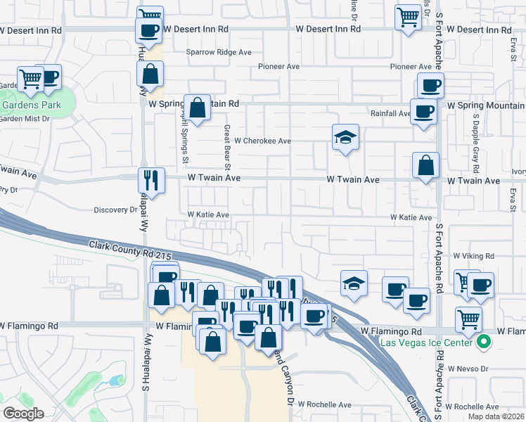 map of restaurants, bars, coffee shops, grocery stores, and more near 3748 South Jensen Street in Las Vegas