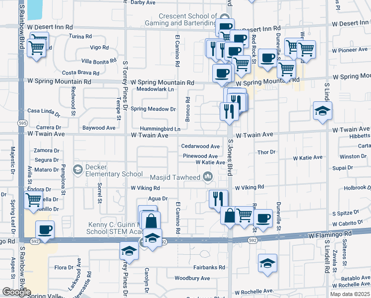 map of restaurants, bars, coffee shops, grocery stores, and more near 6271 Cedarwood Avenue in Las Vegas