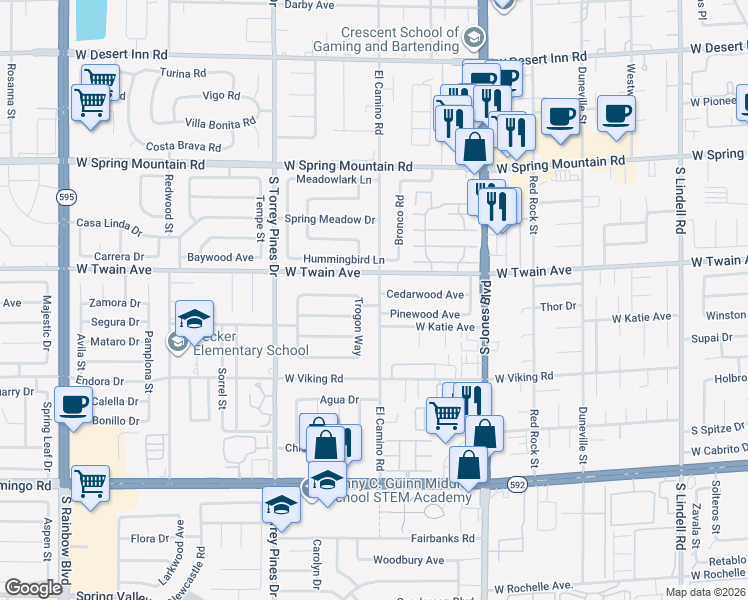 map of restaurants, bars, coffee shops, grocery stores, and more near 6323 West Twain Avenue in Las Vegas