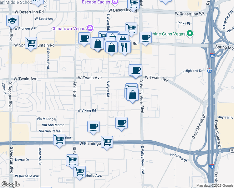 map of restaurants, bars, coffee shops, grocery stores, and more near 3756 South Wynn Road in Las Vegas