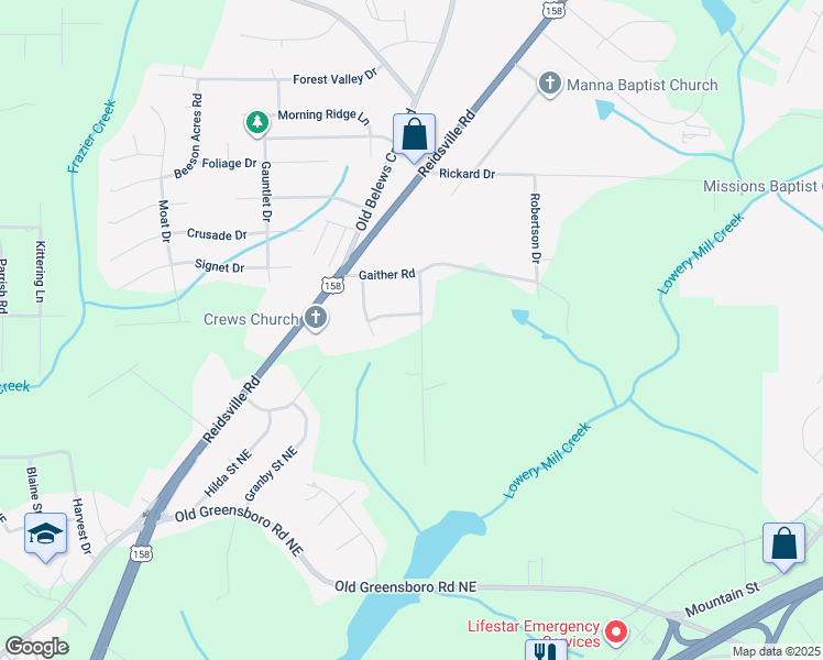 map of restaurants, bars, coffee shops, grocery stores, and more near 4166 Hubbard Road in Winston-Salem