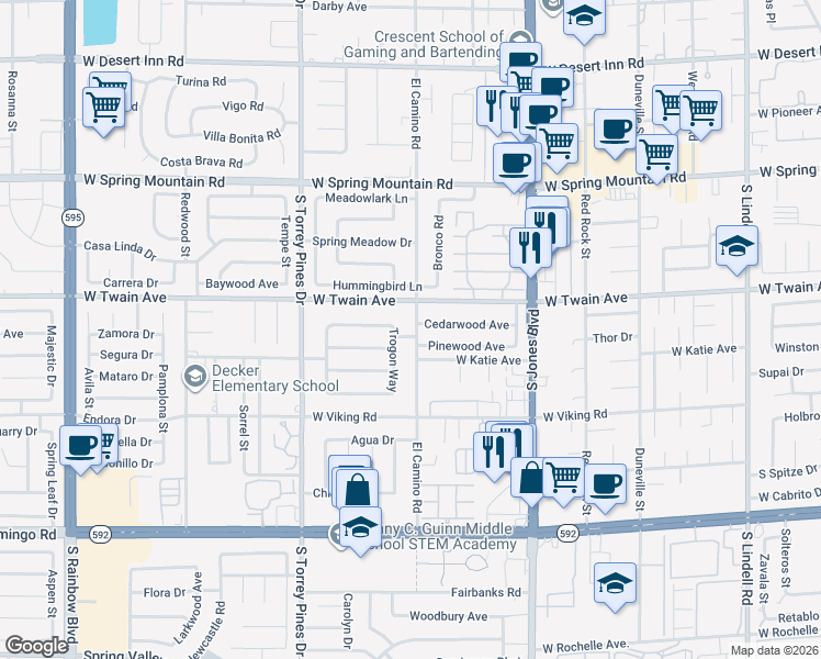map of restaurants, bars, coffee shops, grocery stores, and more near 3751 El Camino Road in Las Vegas