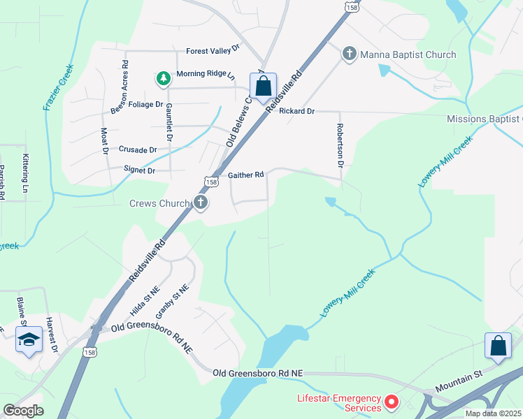 map of restaurants, bars, coffee shops, grocery stores, and more near 4166 Hubbard Road in Winston-Salem