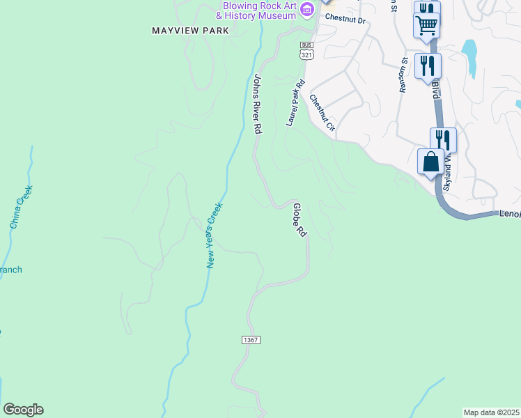 map of restaurants, bars, coffee shops, grocery stores, and more near 7790 Globe Road in Lenoir