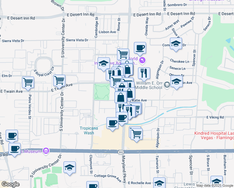 map of restaurants, bars, coffee shops, grocery stores, and more near 1159 East Twain Avenue in Las Vegas