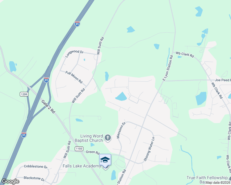 map of restaurants, bars, coffee shops, grocery stores, and more near 2049 Hidden Pond Drive in Creedmoor
