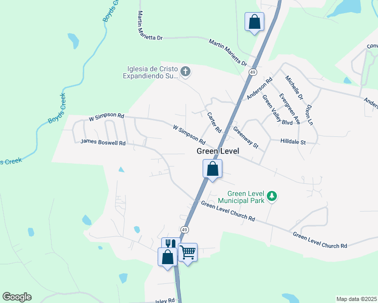 map of restaurants, bars, coffee shops, grocery stores, and more near 2317 West Simpson Road in Burlington