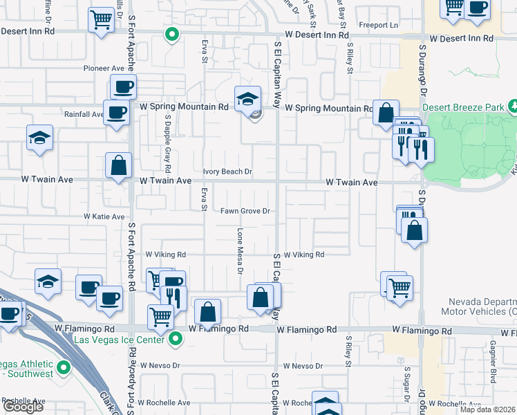 map of restaurants, bars, coffee shops, grocery stores, and more near 3738 Amber Lantern Circle in Las Vegas