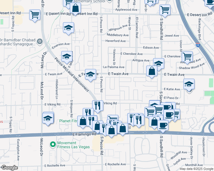 map of restaurants, bars, coffee shops, grocery stores, and more near 3780 Territory Street in Las Vegas