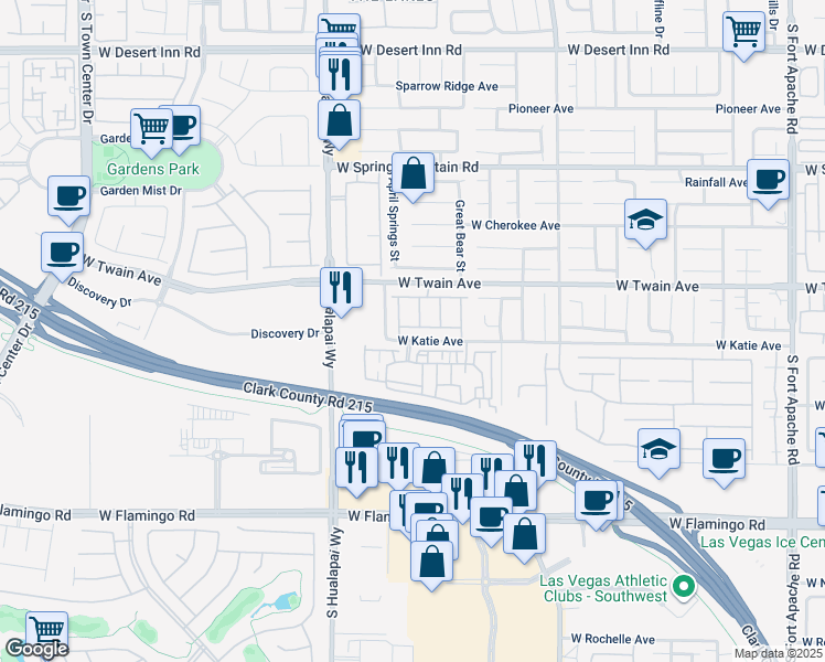 map of restaurants, bars, coffee shops, grocery stores, and more near 10059 Oak Creek Canyon Avenue in Las Vegas