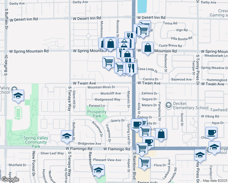 map of restaurants, bars, coffee shops, grocery stores, and more near 7018 Montcliff Avenue in Las Vegas