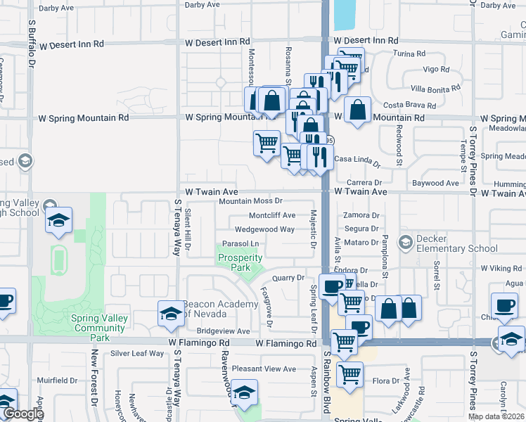 map of restaurants, bars, coffee shops, grocery stores, and more near 7060 Mountain Moss Drive in Las Vegas