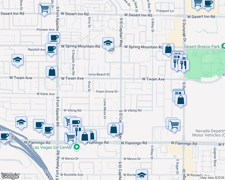 map of restaurants, bars, coffee shops, grocery stores, and more near 3738 Amber Lantern Circle in Las Vegas