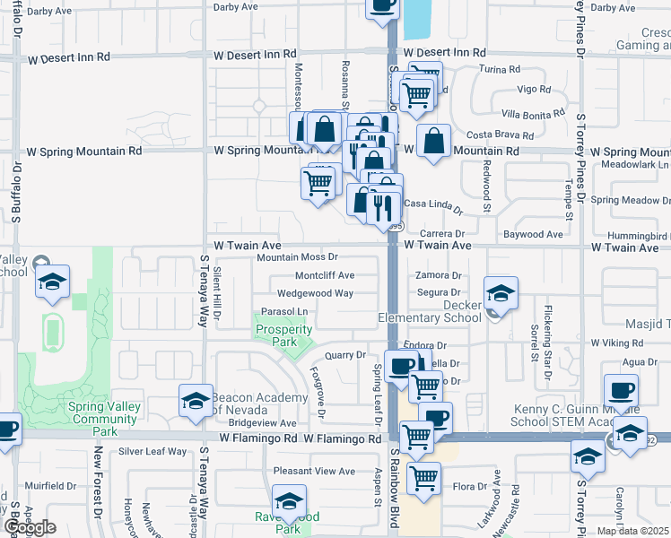 map of restaurants, bars, coffee shops, grocery stores, and more near 7018 Montcliff Avenue in Las Vegas