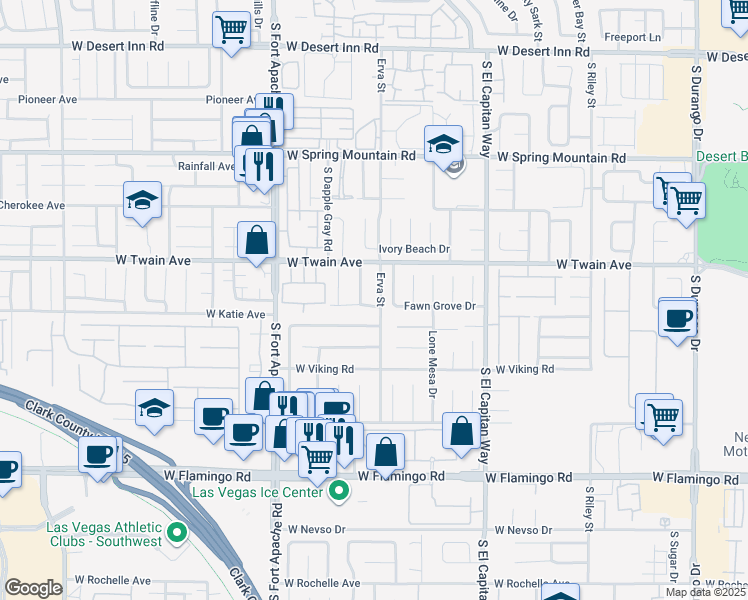 map of restaurants, bars, coffee shops, grocery stores, and more near 3769 Erva Street in Las Vegas