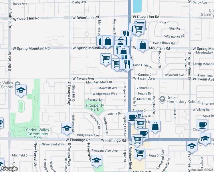 map of restaurants, bars, coffee shops, grocery stores, and more near 7060 Mountain Moss Drive in Las Vegas