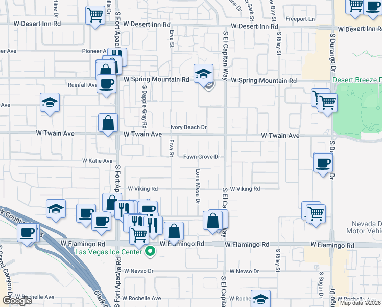 map of restaurants, bars, coffee shops, grocery stores, and more near 3774 Emerald Bay Circle in Las Vegas
