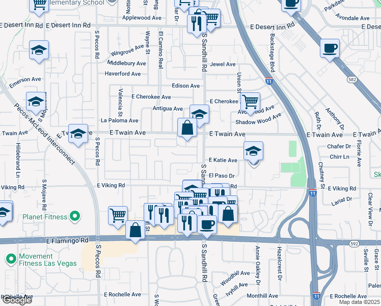 map of restaurants, bars, coffee shops, grocery stores, and more near 3756 Cannon Avenue in Las Vegas
