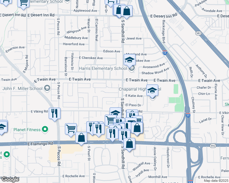 map of restaurants, bars, coffee shops, grocery stores, and more near 3756 Cannon Avenue in Las Vegas
