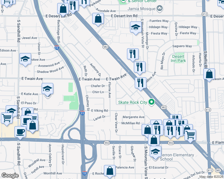 map of restaurants, bars, coffee shops, grocery stores, and more near in Las Vegas