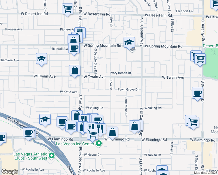 map of restaurants, bars, coffee shops, grocery stores, and more near 3769 Erva Street in Las Vegas