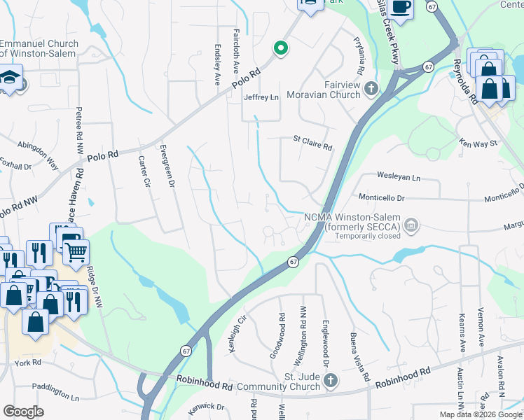 map of restaurants, bars, coffee shops, grocery stores, and more near 1255 Stadler Ridge Road in Winston-Salem