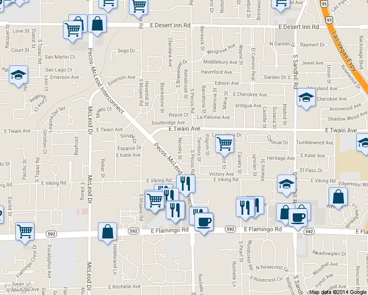 map of restaurants, bars, coffee shops, grocery stores, and more near 3367 Reka St in Las Vegas